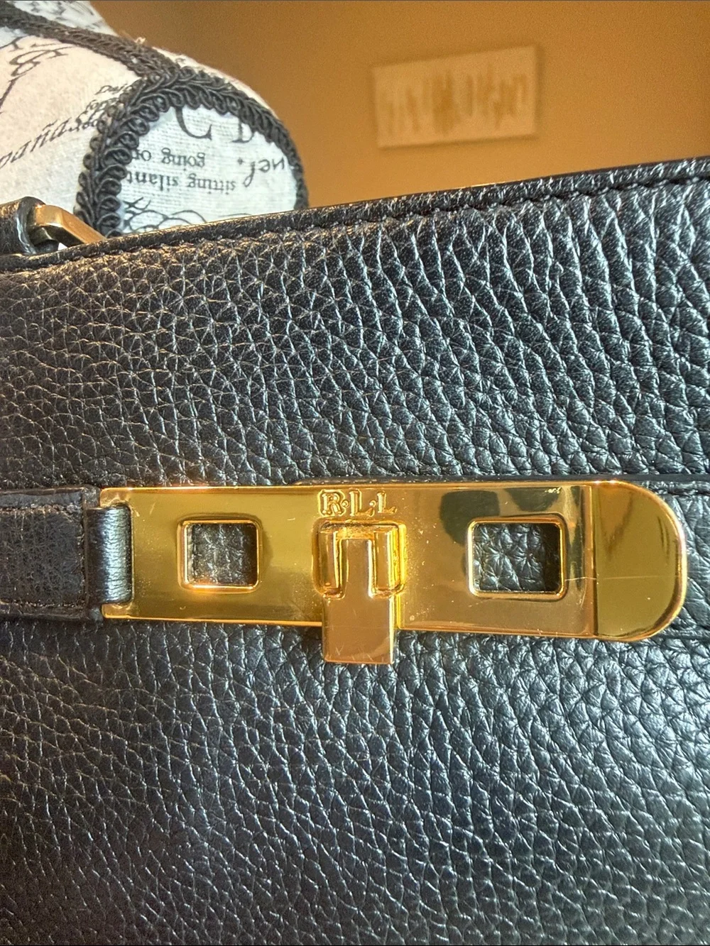 Lauren Ralph Lauren Black Leather Crossbody Bag with Gold Hardware’s